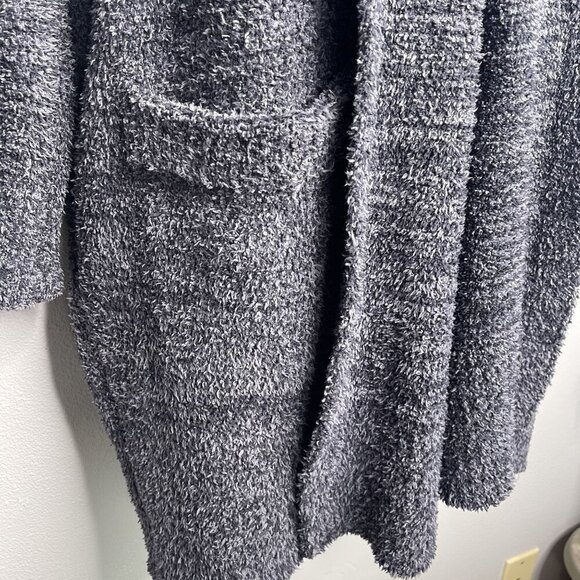 Barefoot Dreams CozyChic SZ L Open Front Knit Cardigan Sweater Pockets Blue Gray - Picture 8 of 11
